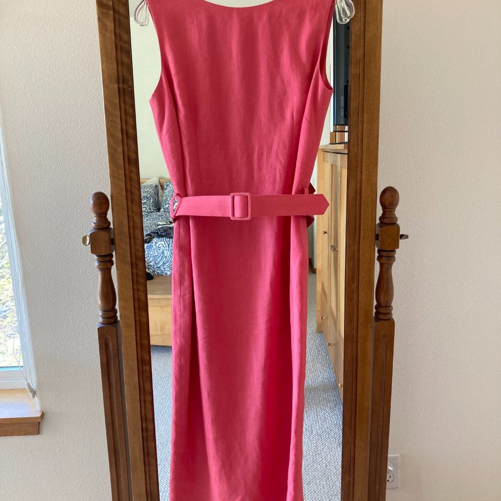 Nordstrom Linen Dress sz 6 Orange Sleeveless Lined belt buttons in back, Wedding